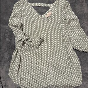 LOFT Green Geometric Blouse